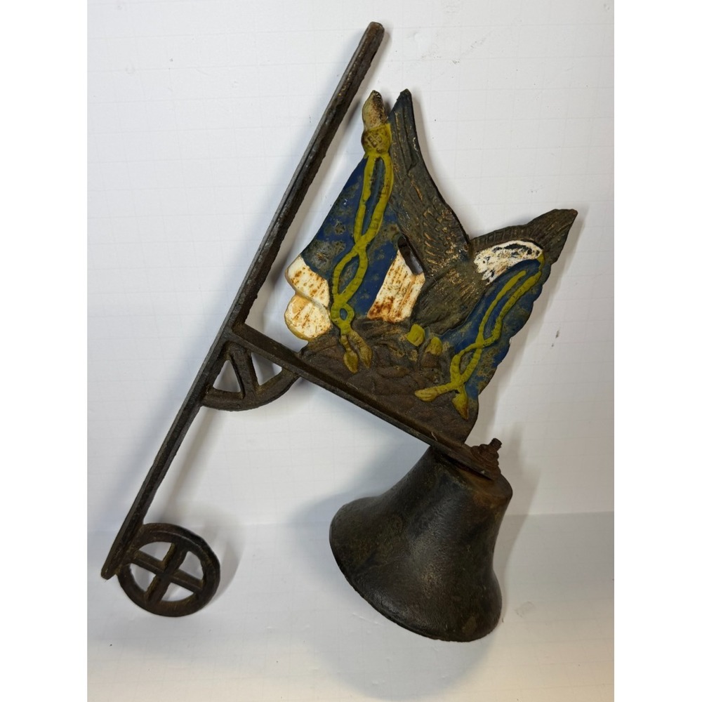 Antique Wall Mount Cast Iron Bell With Eagle And American Flag